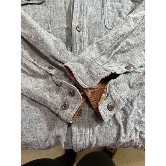 Work n Sport XL Gray Flannel Shirt Jacket Button Up Corduroy Trim - Picture 3 of 5